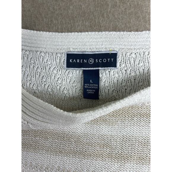 Karen Scott Tan Cable Knit Sweater Sz Large Pullover Boat Neck Long-Sleeve - Picture 2 of 7